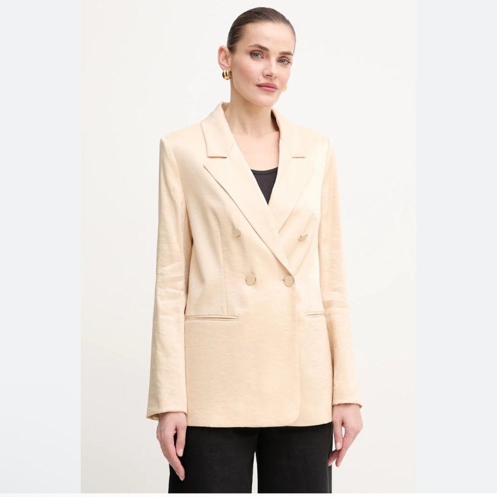 Guess Cream Double-Breasted Women's Jacket Woven twill blazer Double-breasted